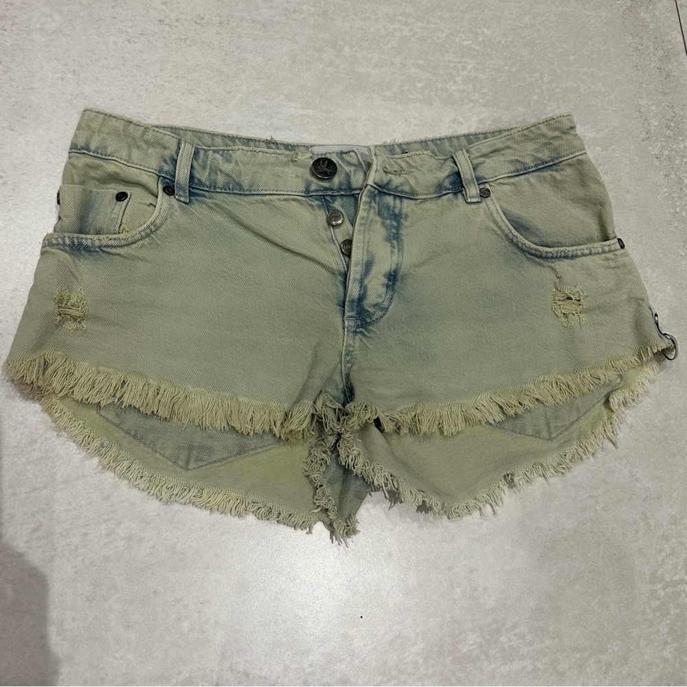 One Teaspoon Olive Frayed Jean Shorts